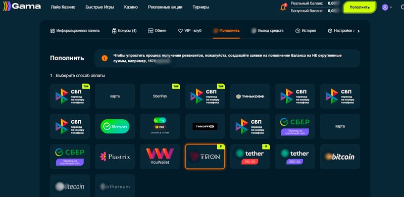 Пополнение игрового счета